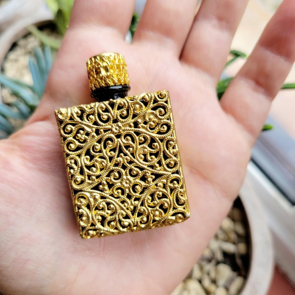 Vintage Czech Ornate Gold Filigree Perfume Bottle